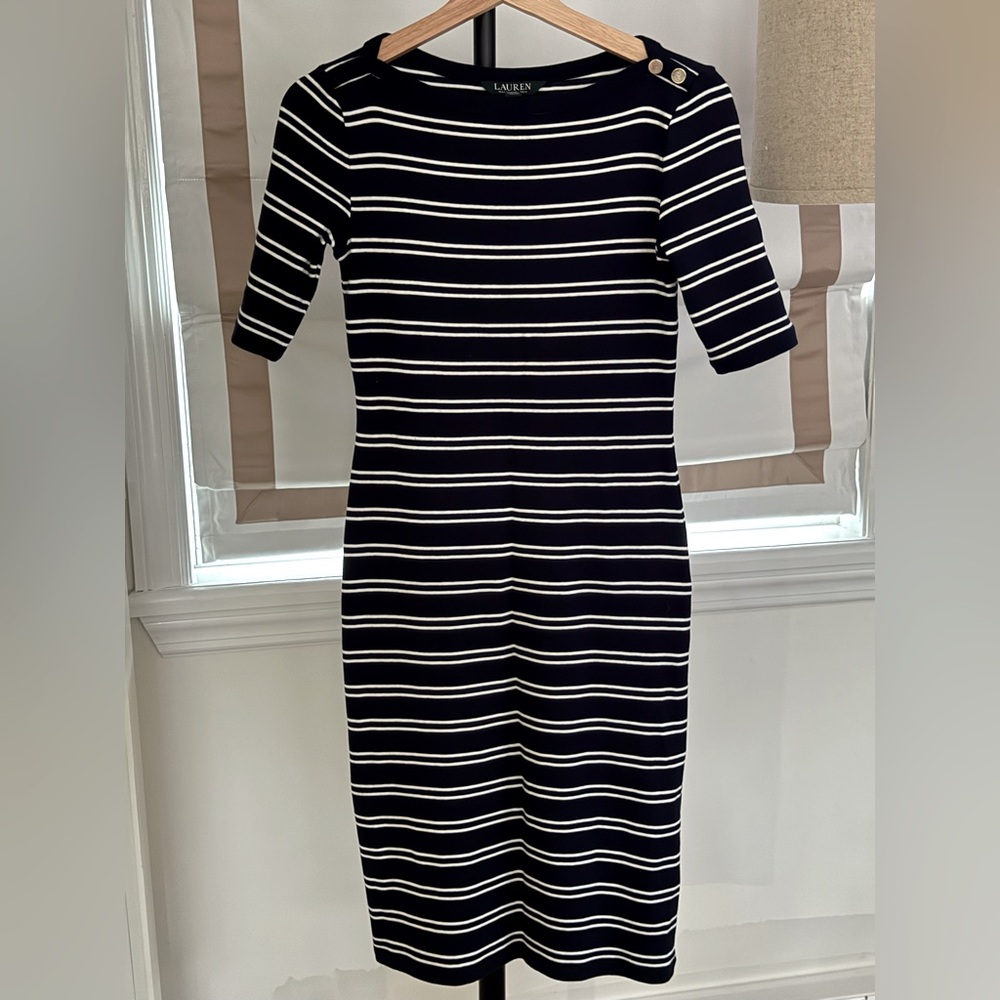 NWT Lauren Ralph Lauren Striped Navy & White Boat Neck Dress
